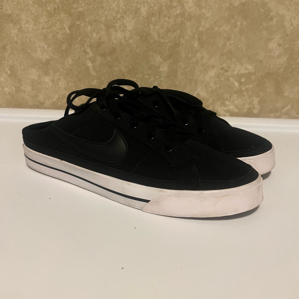 Nike Black Canvas Slip-On Mule Sneakers with White Sole